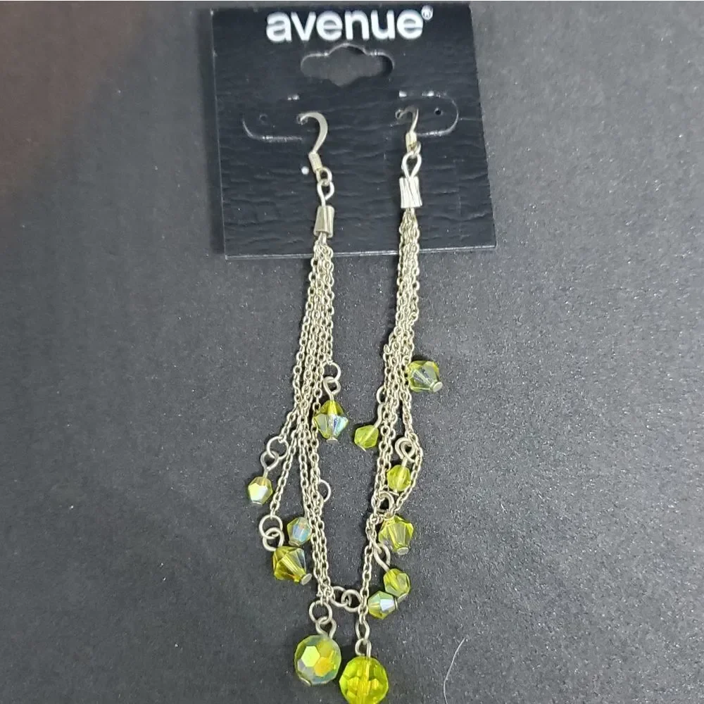 NWT Avenue Silver Tone & Green Dangling Earrings